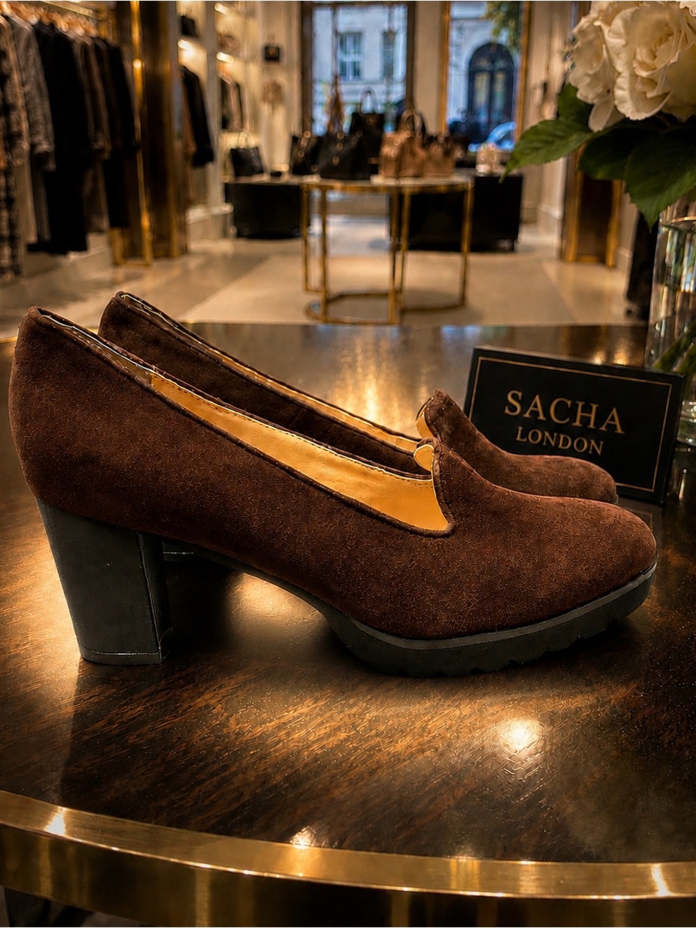 Sacha London Brown Handmade Suede Platform Loafer Pumps Chunky Heel Size 6.5 New